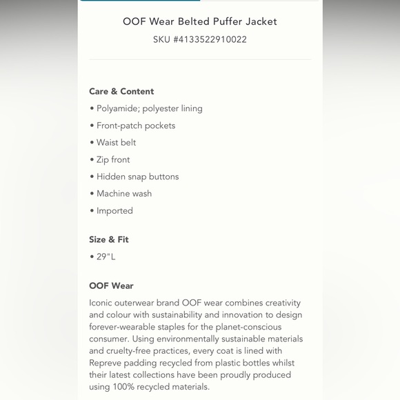 Anthropologie NWT OOF Wear Belted Puffer Jacket Size M. - Picture 6 of 11